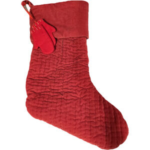 Pottery Barn Red Channel Quilted Christmas Stocking Mittens Charm Medium